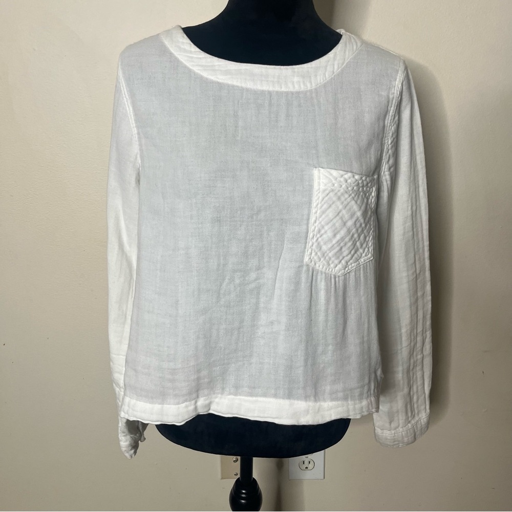 Cloth & Stone Anthropologie Women’s White Cotton‎ Gauzy Back Button Top Sz M